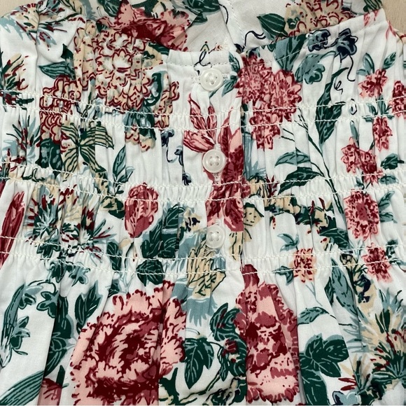 Janie and Jack Girl’s Size 3 The Olivia Smocked Top Short Bubble Sleeves Floral - Picture 7 of 13